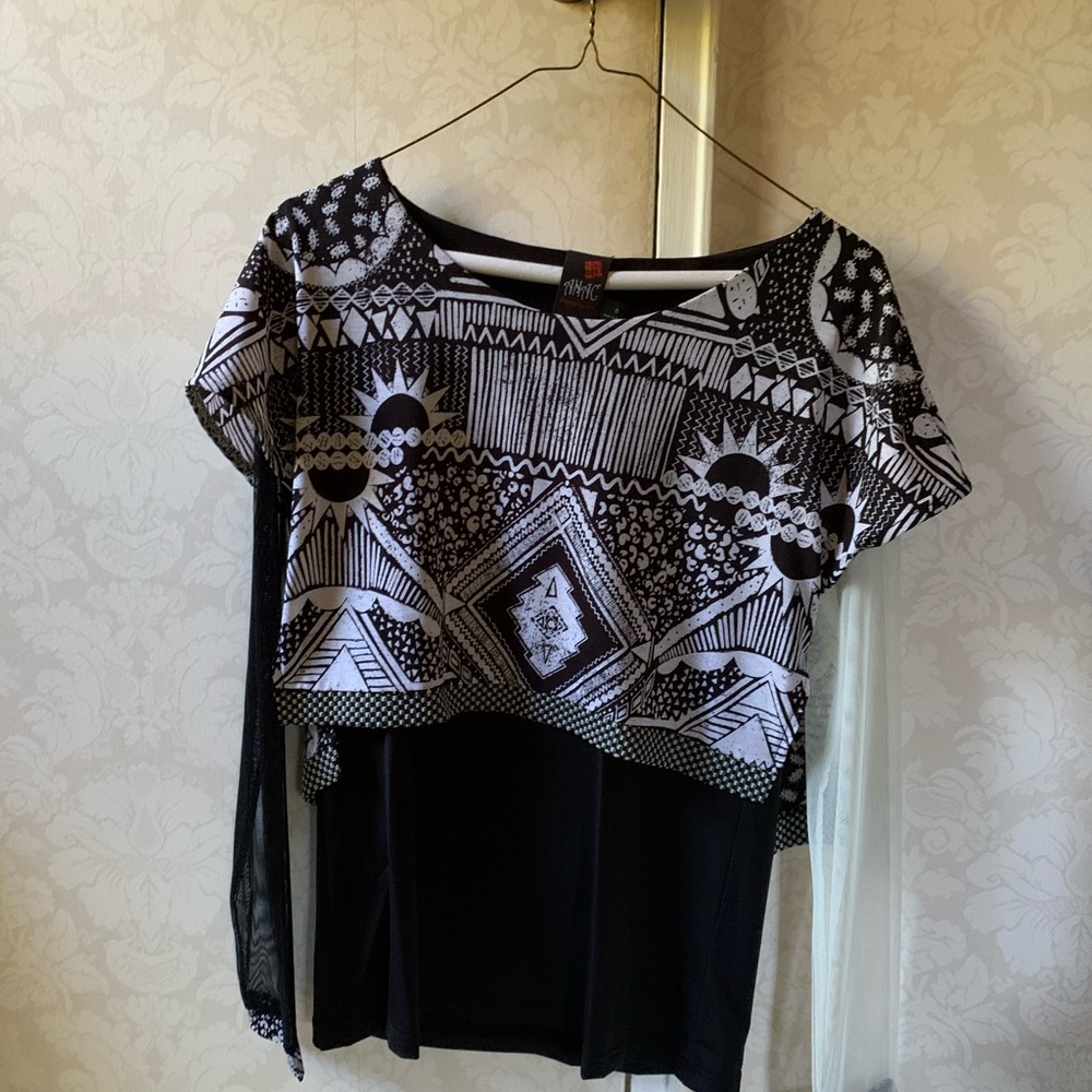 Unique Blouse With Different Color Mesh Sleeves - image 2